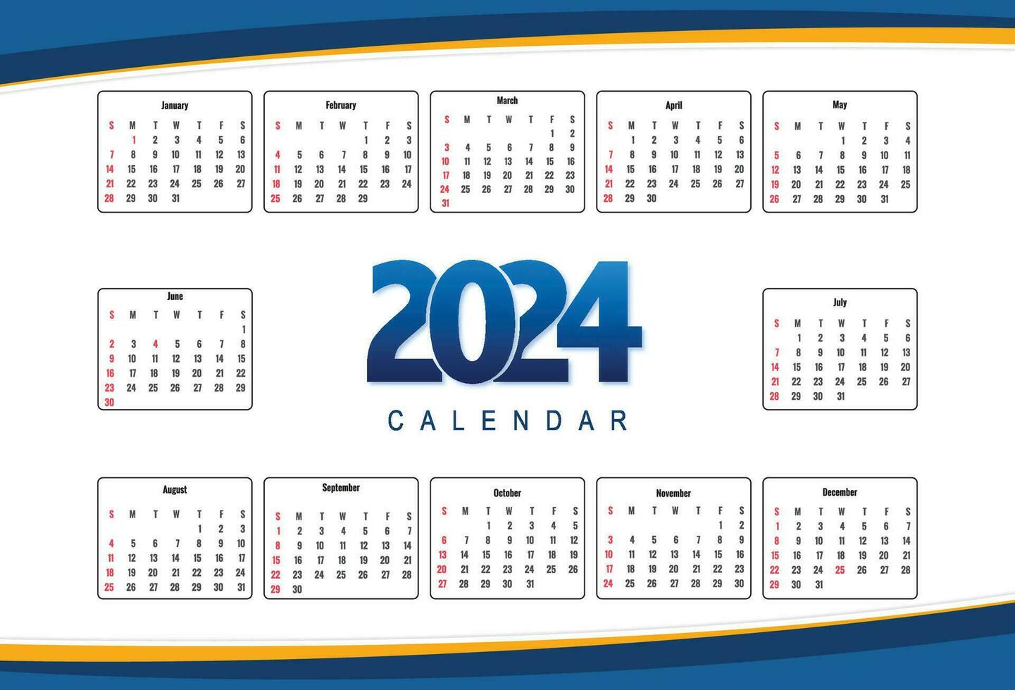 bellissimo colorato 2024 inglese calendario modello design vettore