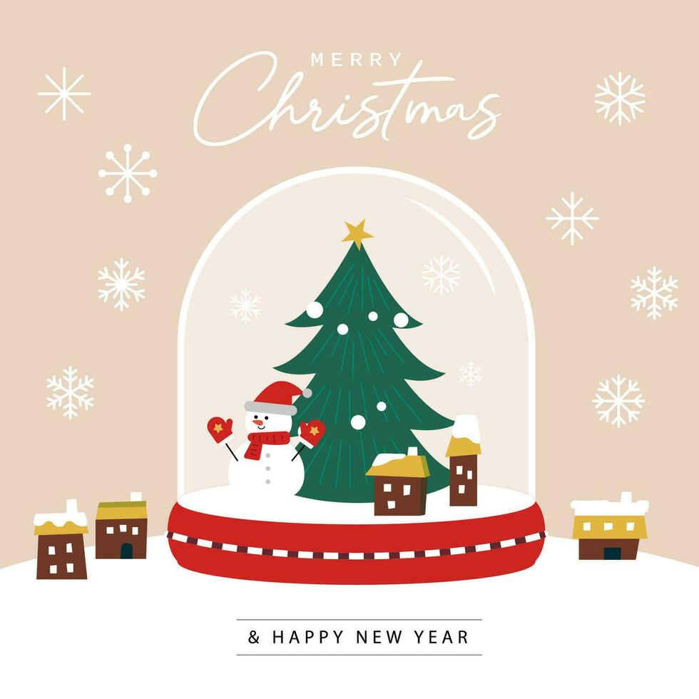 allegro Natale Santa Claus Natale albero bicchiere neve globo sfondo vettore illustrazione.