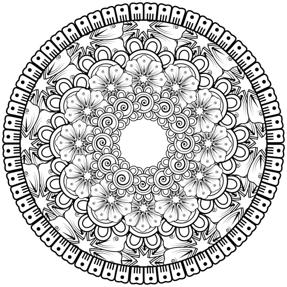 motivo circolare a forma di mandala con fiore per henné, mehndi, tatuaggio, decorazione. vettore