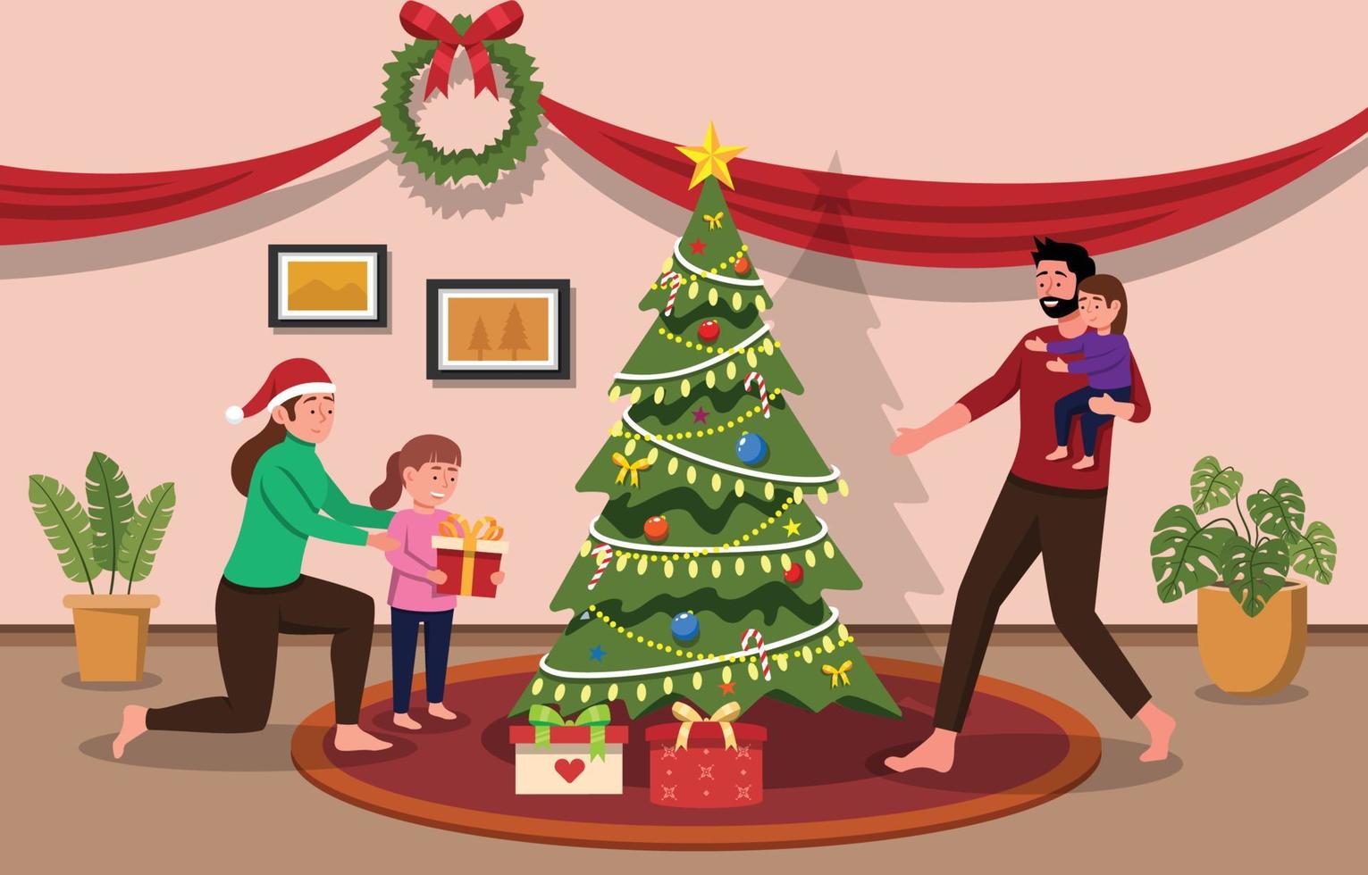 famiglia che festeggia il natale vettore