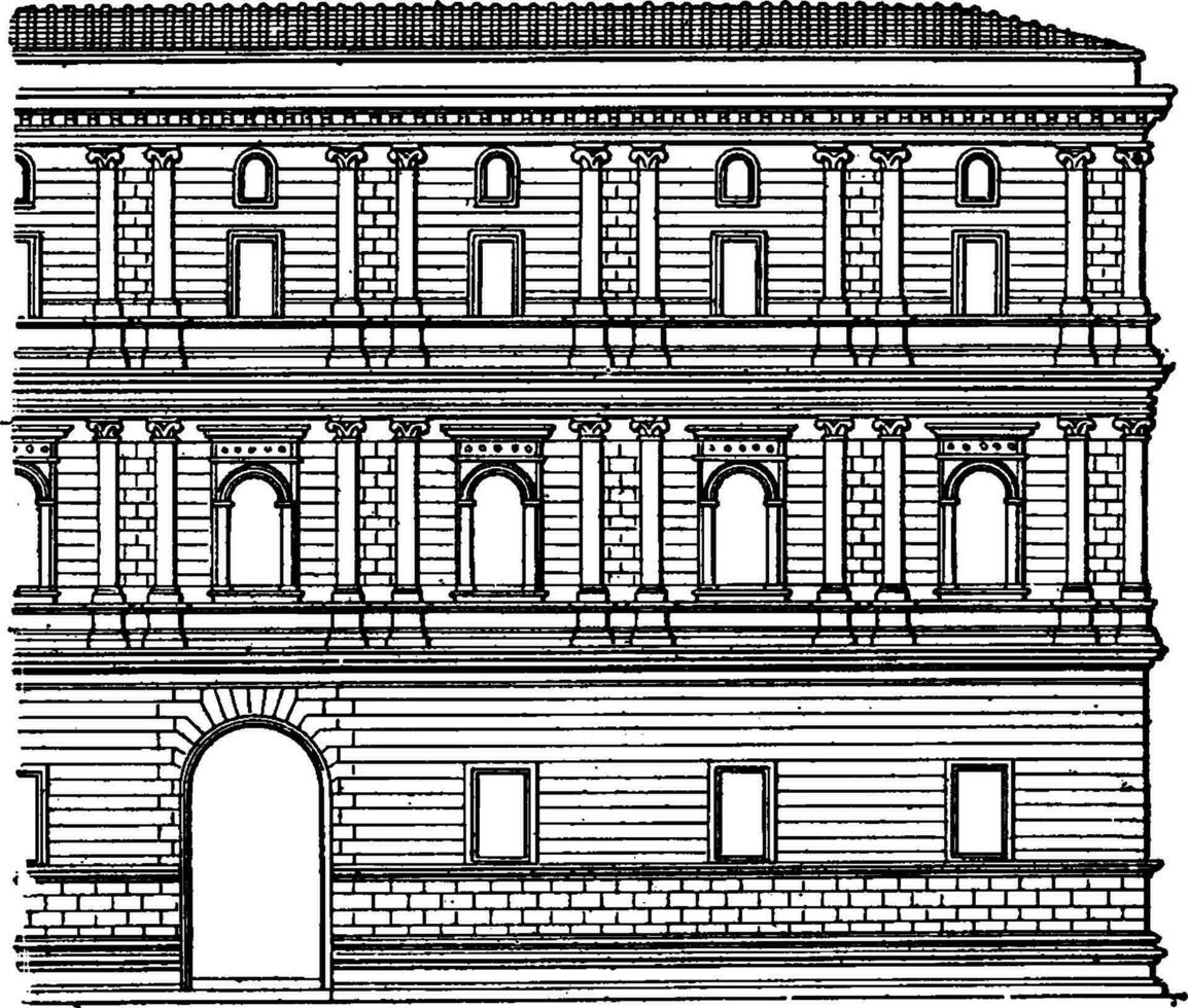 facciata di il giraud palazzo a Roma, Vintage ▾ incisione. vettore