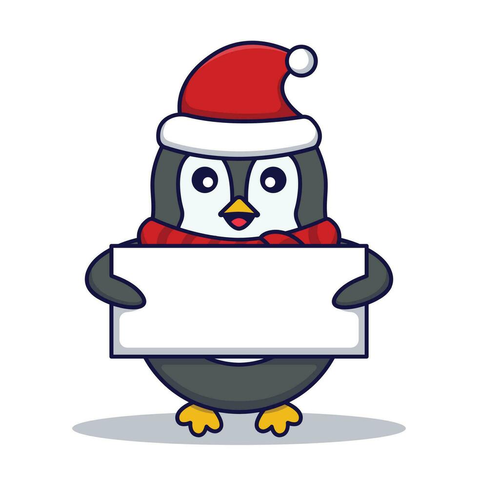 carino pinguino Tenere cartello vettore cartone animato illustrazione isolato su bianca sfondo