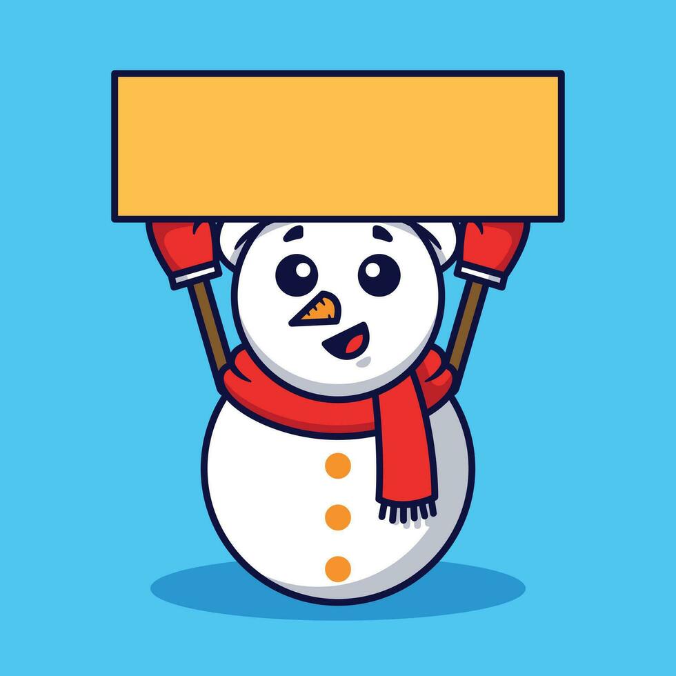 carino pupazzo di neve Tenere cartello vettore cartone animato illustrazione isolato