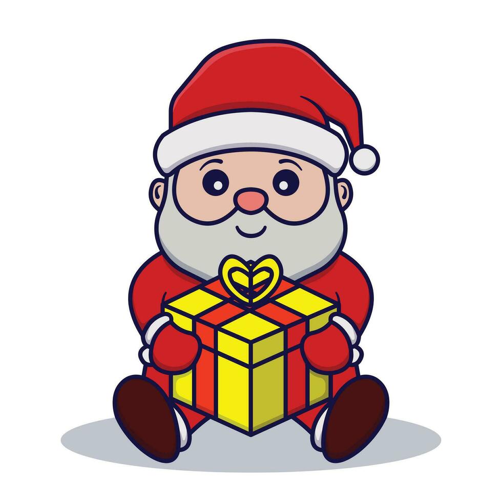 carino Santa Claus Tenere un' regalo cartone animato vettore illustrazione isolato su bianca sfondo