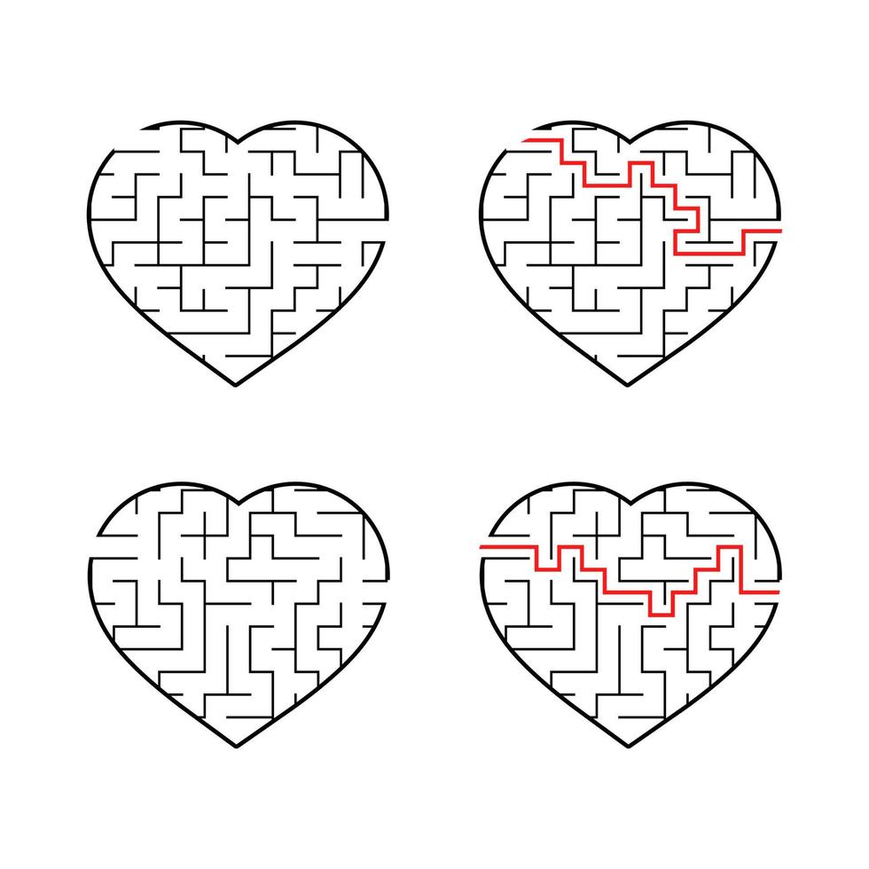 un insieme di labirinti di cuori. gioco per bambini. puzzle per bambini. enigma del labirinto. illustrazione vettoriale piatto isolato su sfondo bianco.
