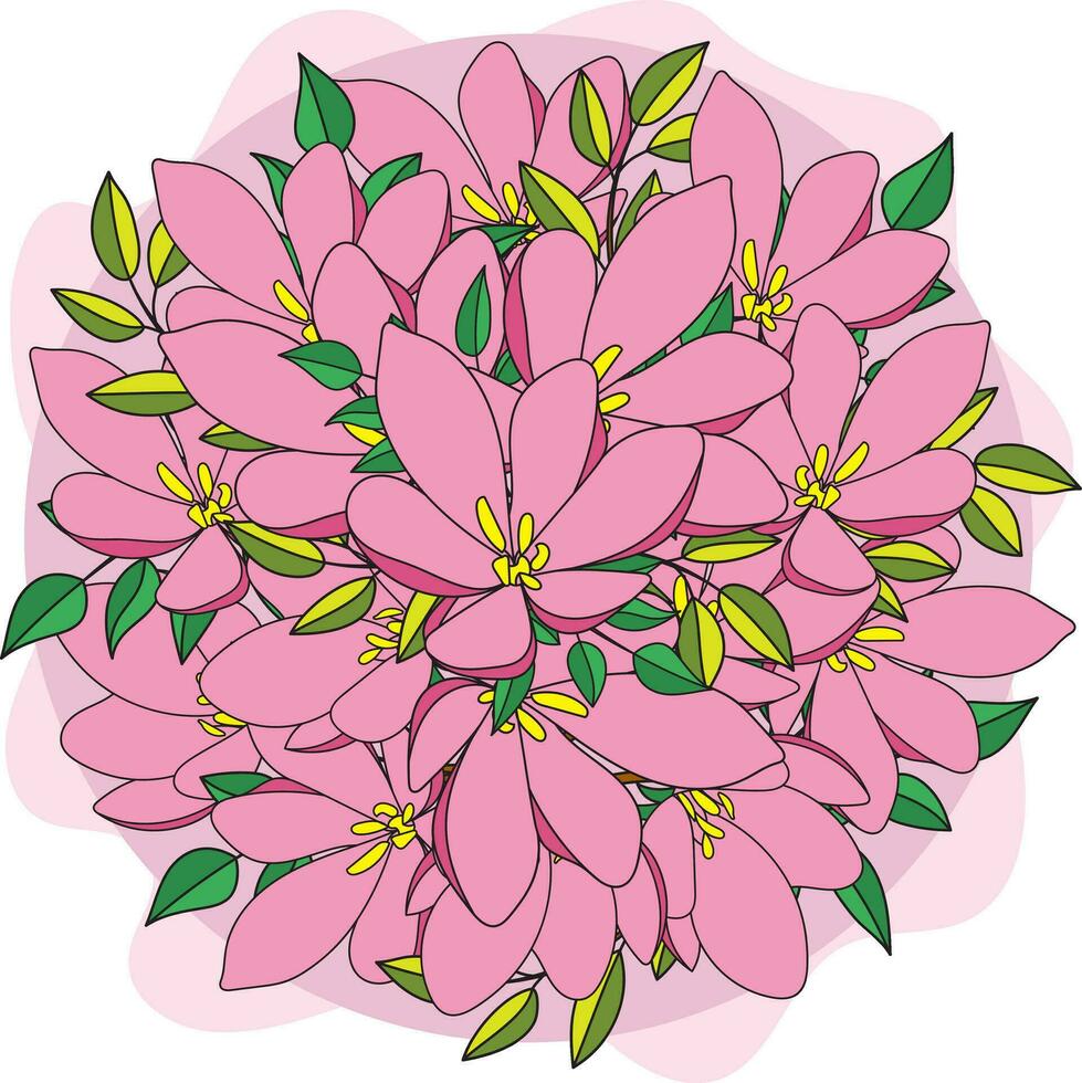 illustrazione di il rosa fiore con le foglie su morbido rosa sfondo. vettore