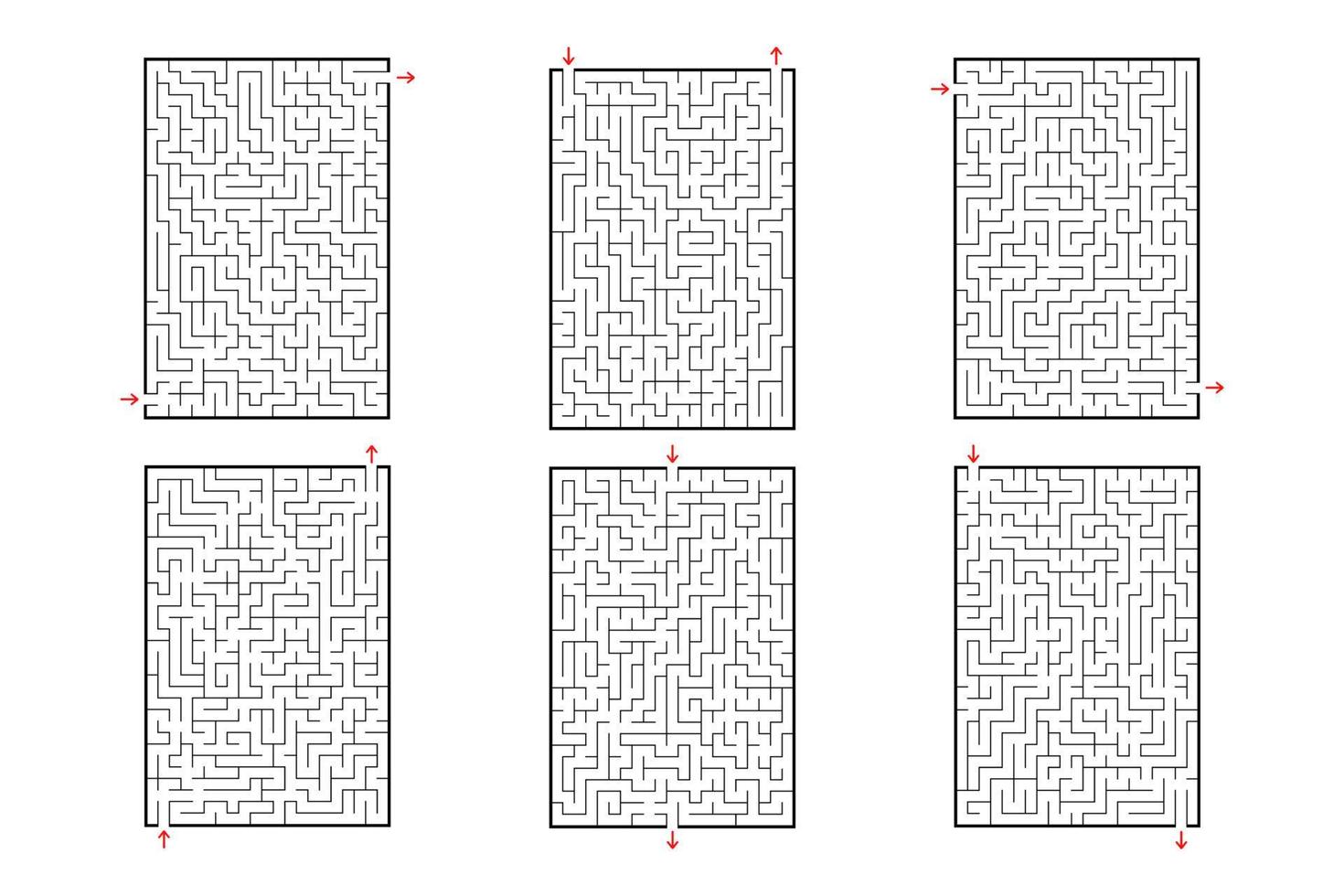 una serie di labirinti rettangolari. gioco per bambini. puzzle per bambini. enigma del labirinto. illustrazione vettoriale piatto isolato su sfondo bianco.