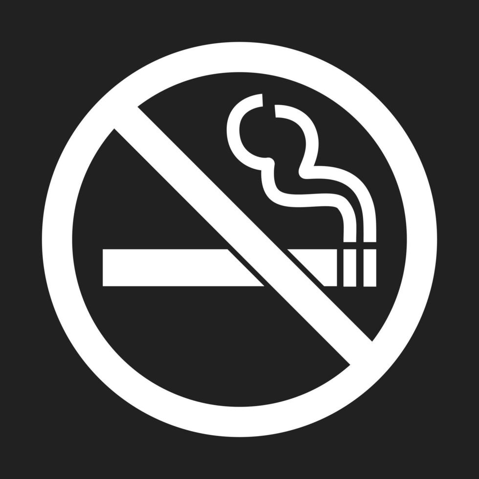 segno di divieto di fumo. segno proibito icona isolato su sfondo nero illustrazione vettoriale. vettore