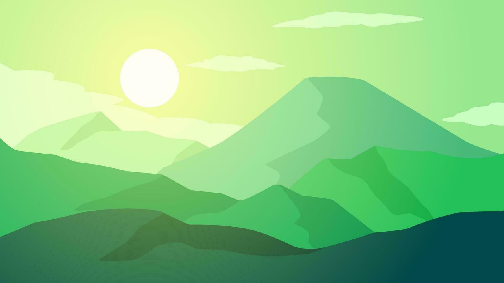 verde montagna paesaggio vettore illustrazione. scenario di montagna gamma con nuvoloso cielo nel il mattina. montagna paesaggio per sfondo, sfondo o illustrazione