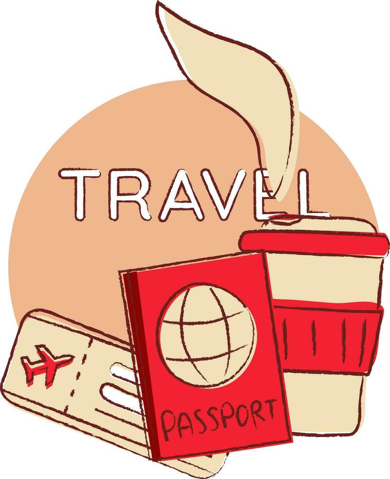 illustrazione di viaggio e vacanza elementi - passaporto, caffè e biglietto. il testo viaggio. vettore