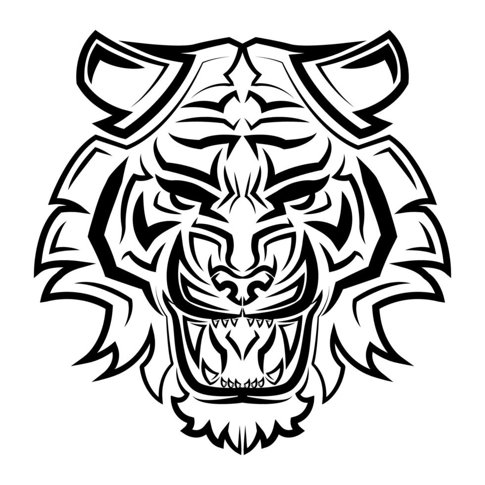 linea arte in bianco e nero della testa di tigre buon uso per il logo di design della maglietta del tatuaggio dell'avatar dell'icona della mascotte del simbolo o qualsiasi disegno. vettore