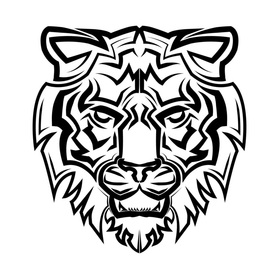linea arte in bianco e nero della testa di tigre buon uso per il logo di design della maglietta del tatuaggio dell'avatar dell'icona della mascotte del simbolo o qualsiasi disegno. vettore