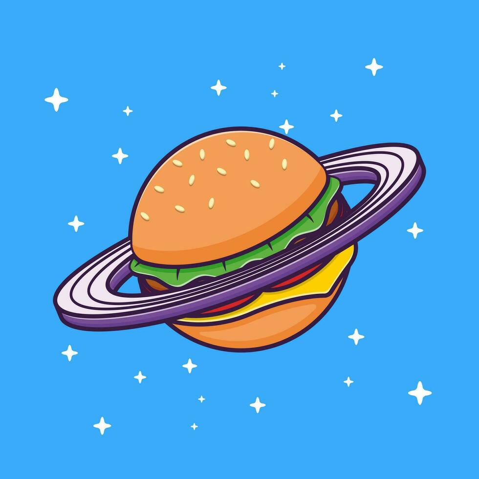hamburger pianeta nel spazio cartone animato vettore icona illustrazione. scienza cibo icona