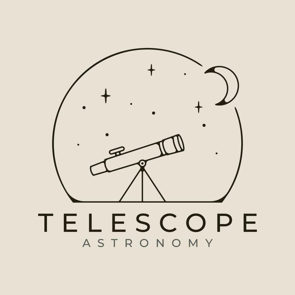 telescopio linea arte logo icona e simbolo astronomia vettore illustrazione design .