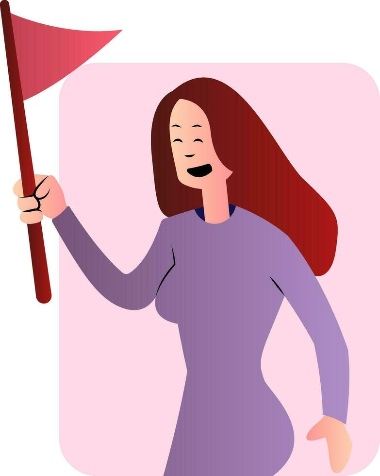 carino cartone animato ragazza nel viola Tenere un' bandiera vettore illustartion su bianca sfondo