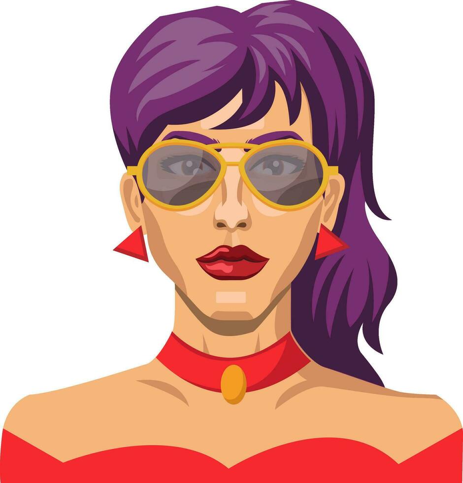 ragazza con viola capelli e bicchieri illustrazione vettore su bianca sfondo