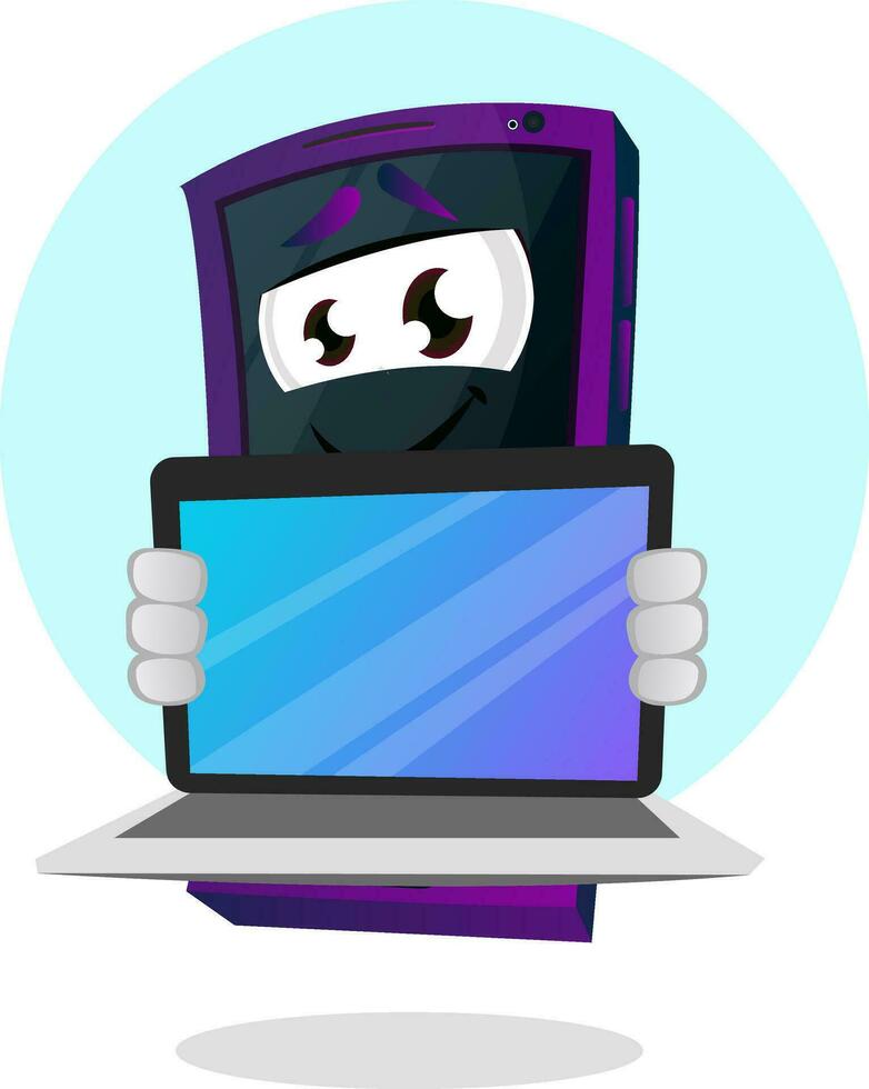 mobile emoji mostrando il suo il computer portatile illustrazione vettore su bianca sfondo