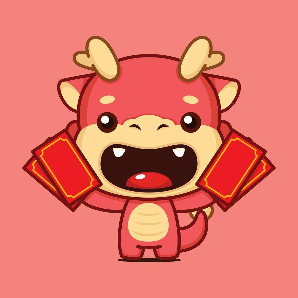 carino Cinese nuovo anno Drago zodiaco cartone animato personaggio Tenere rosso i soldi Busta vettore