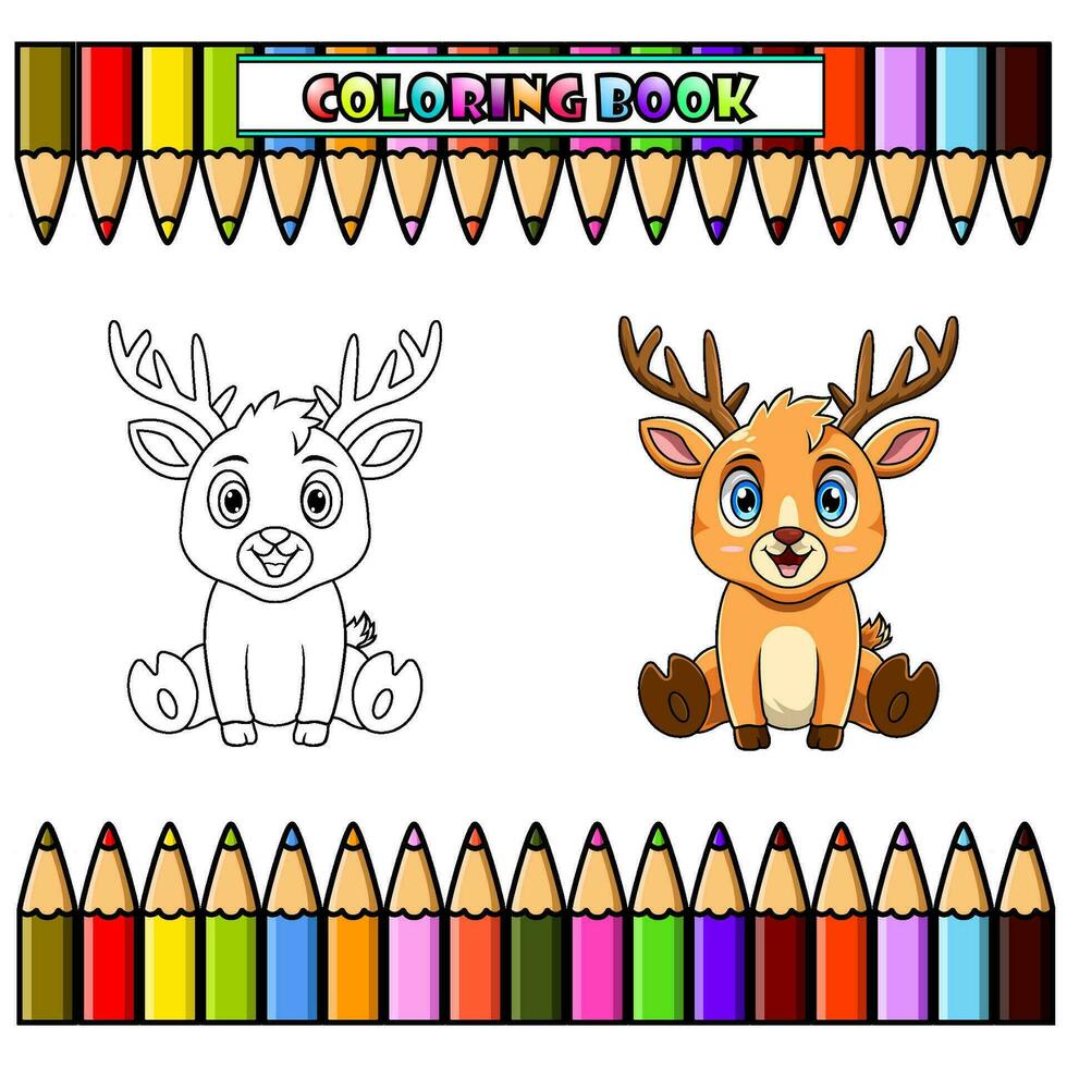 cartone animato cervo per colorazione libro vettore