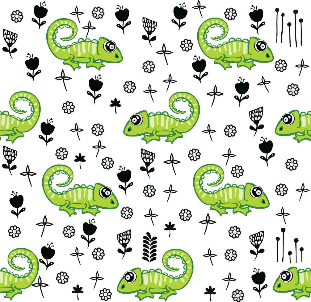divertente verde iguana senza soluzione di continuità modello con carino animale. può essere Usato per tessuti, sfondi. vettore