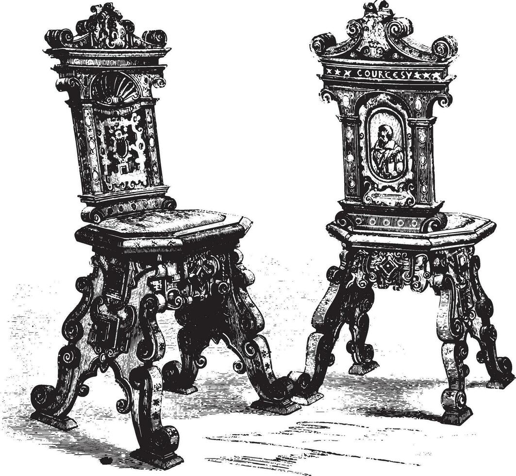 sedie di il inizio di il diciassettesimo secolo, Vintage ▾ incisione. vettore