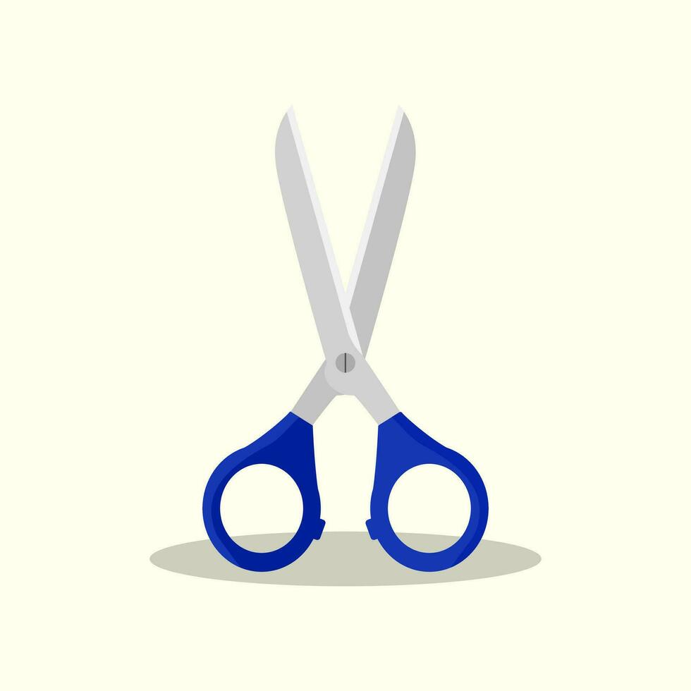 Aperto forbice con blu plastica maniglie isolato su bianca sfondo. vettore illustrazione