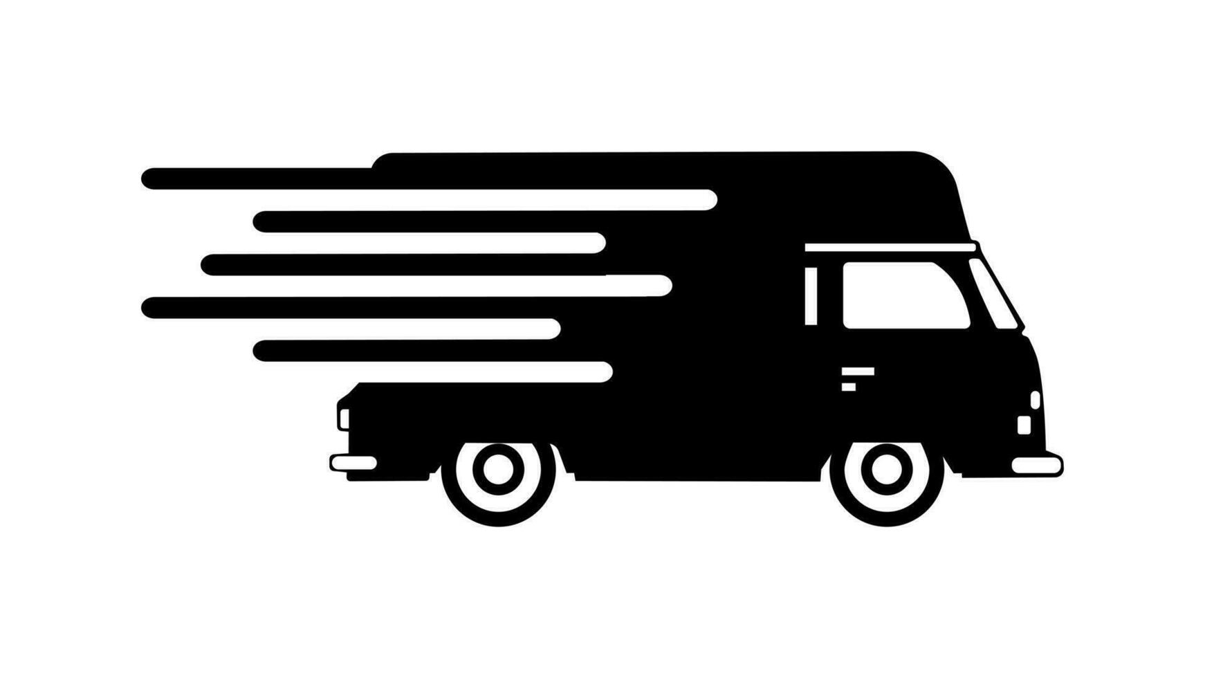 silhouette retrò cibo camion macchina. veloce spedizione consegna piatto icona per trasporto. vettore illustrazione