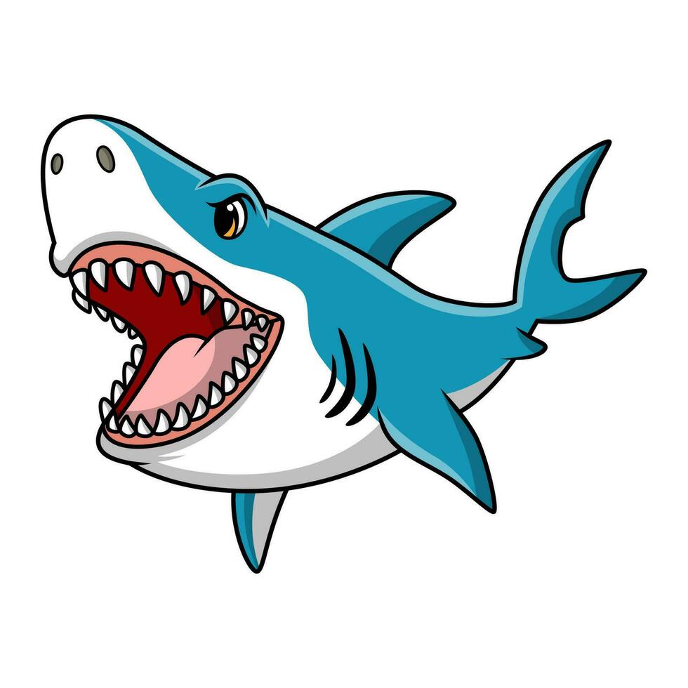 carino squalo cartone animato su bianca sfondo vettore
