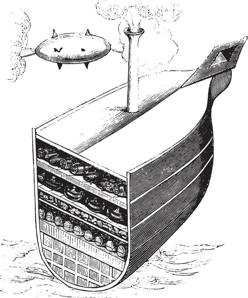 Visualizza di il infernale macchina dirette contro Dunkerque, Vintage ▾ incisione. vettore