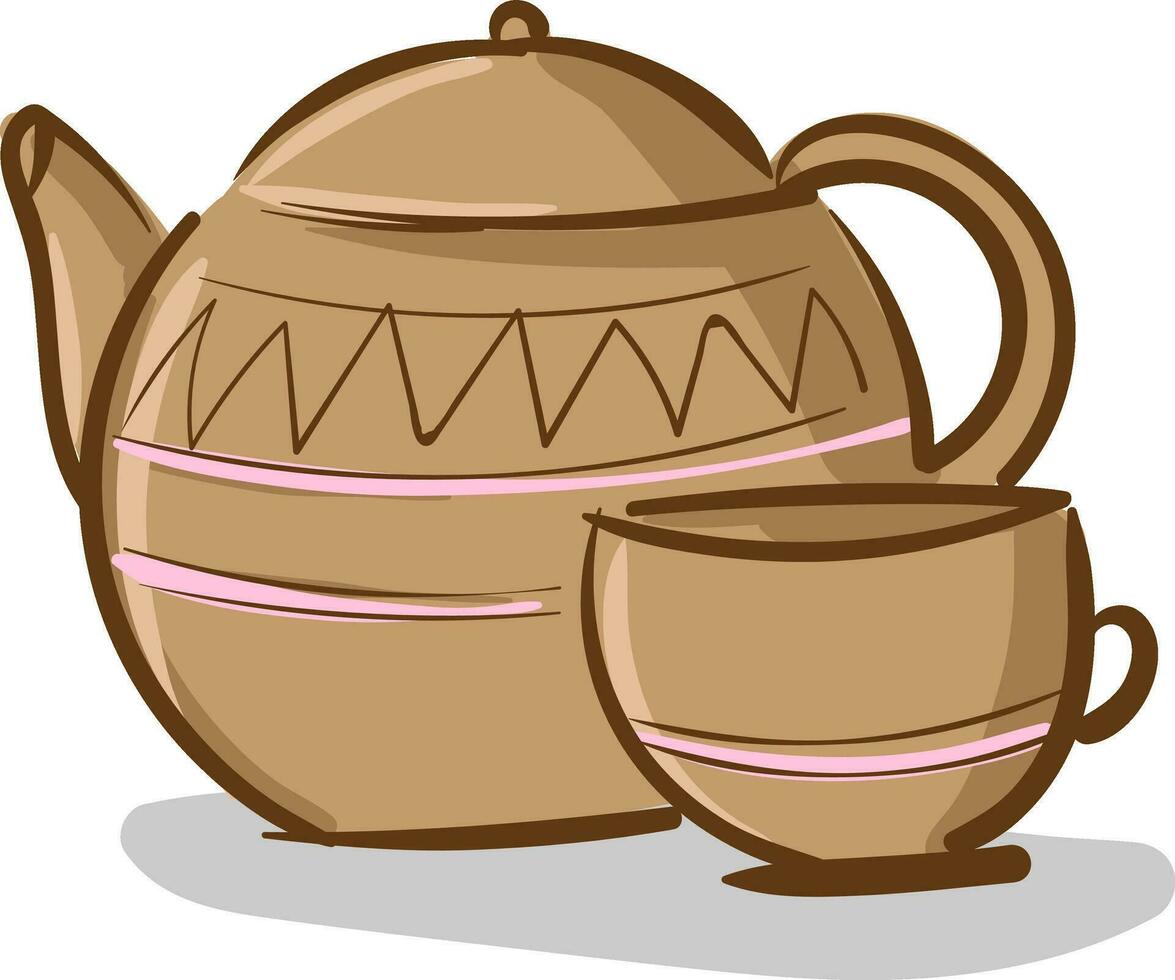 beige teiera con tazza vettore illustrazione su bianca sfondo