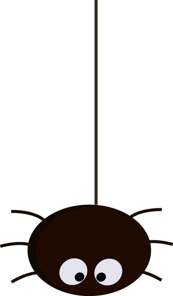 semplice cartone animato di un' nero ragno sospeso vettore illustrazione su bianca sfondo