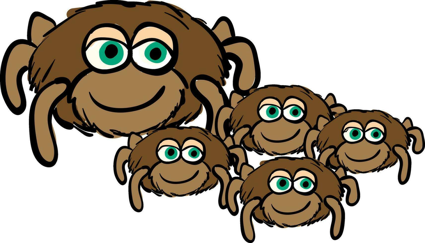 carino cartone animato di un' ragno mamma con sua quattro ragno bambini vettore illustrazione su bianca sfondo