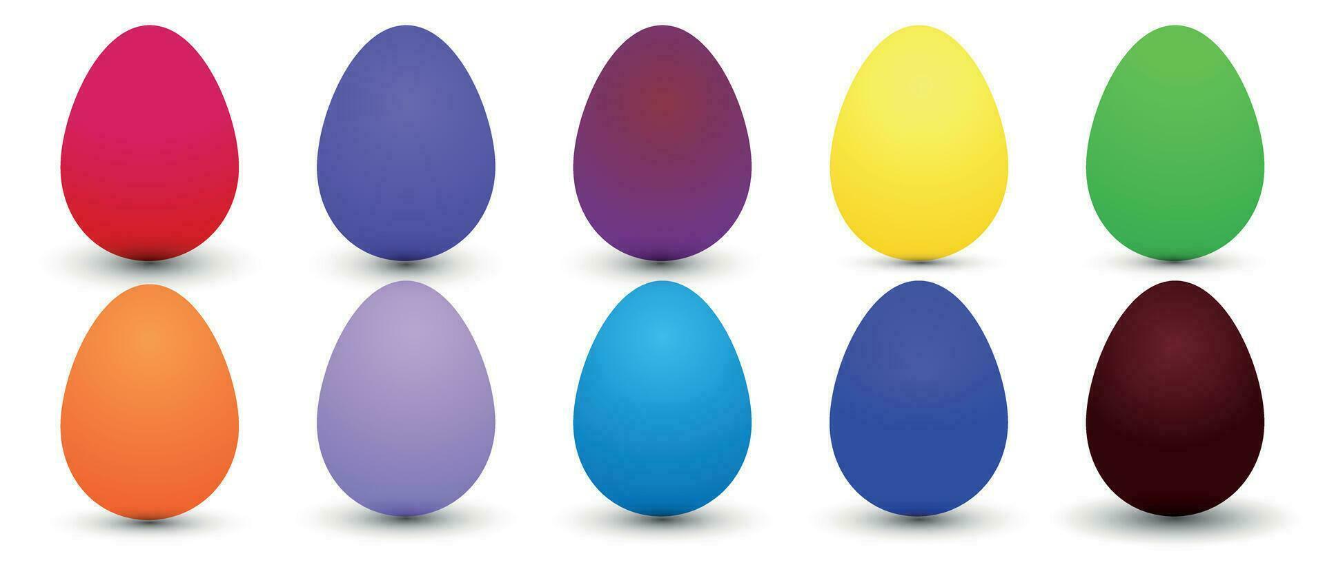 impostato di multicolore Pasqua uova, con ombra su un' bianca sfondo. vettore illustrazione.