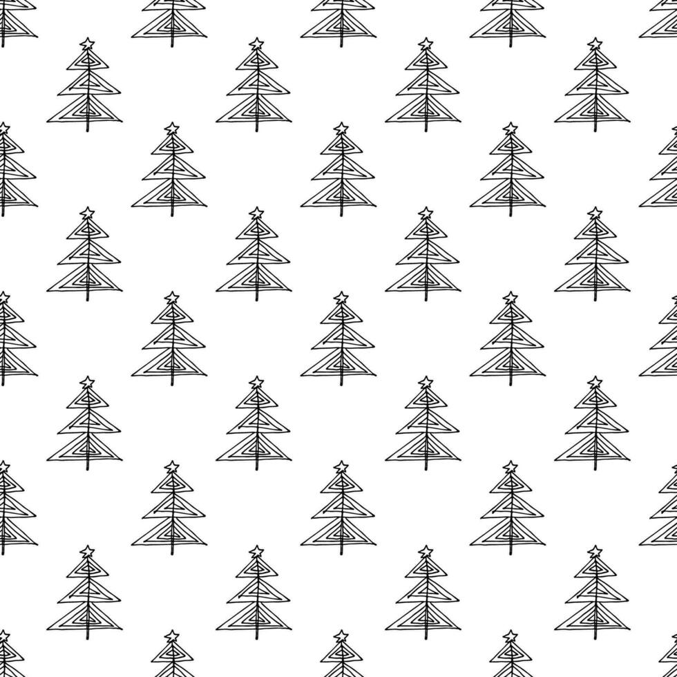 senza soluzione di continuità modello con geometrico minimo scandinavo Natale albero scarabocchio per decorativo Stampa, involucro carta, saluto carte e tessuto vettore