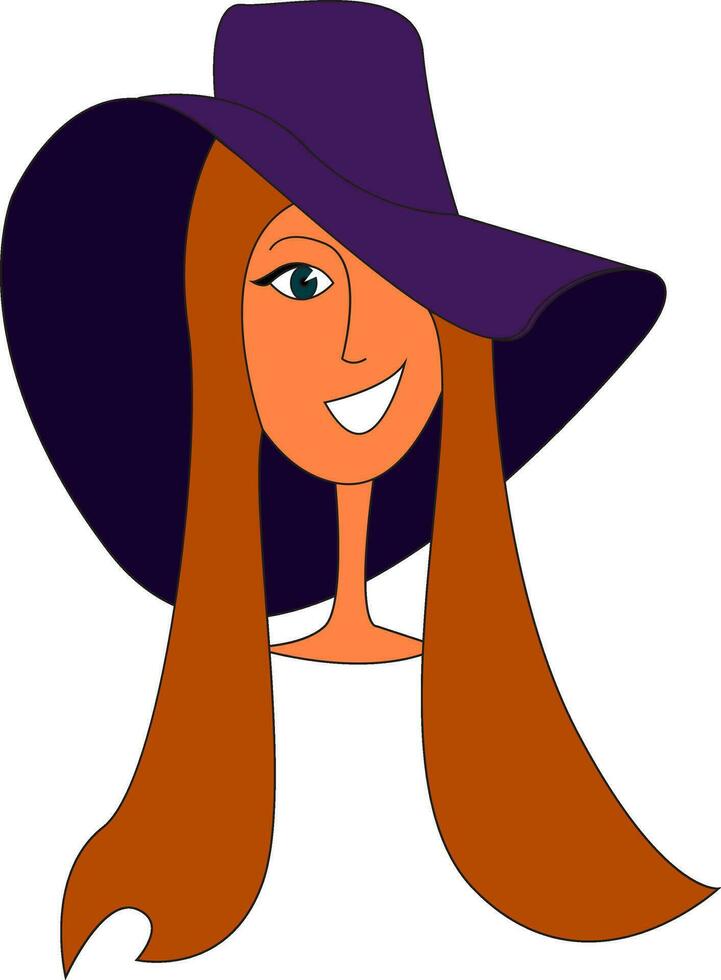 donna indossare grande viola cappello illustrazione Stampa vettore su bianca sfondo