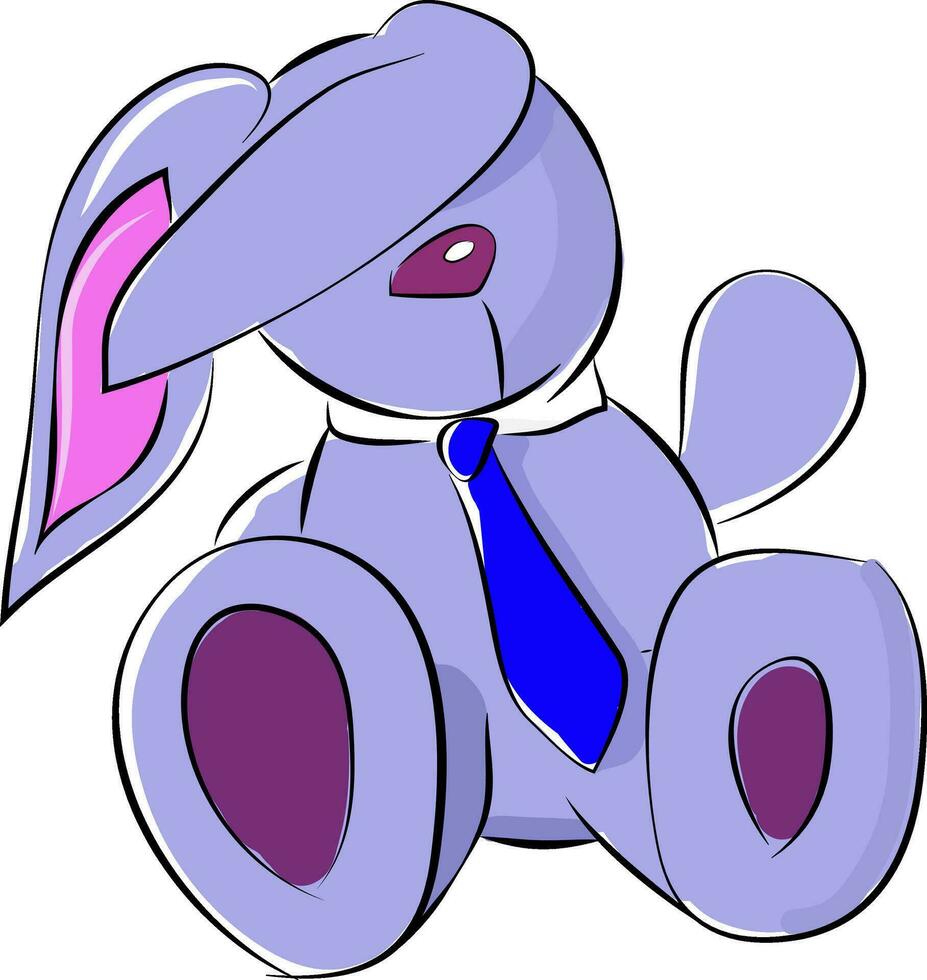un' grande orecchio coniglio giocattolo indossare un' blu collo cravatta vettore colore disegno o illustrazione