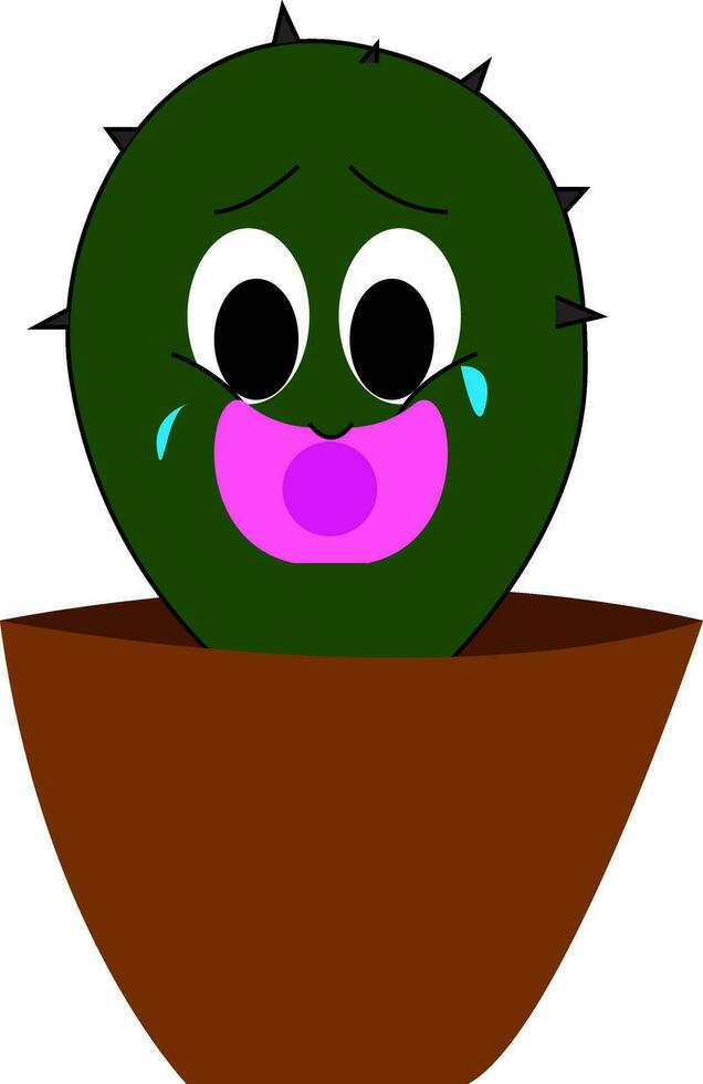 un' triste verde bambino cactus vettore o colore illustrazione