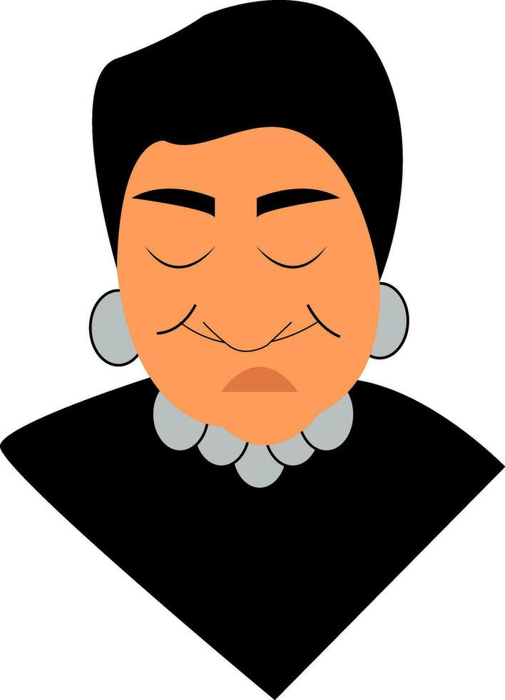 scontroso viso di un vecchio donna nel nero vestito e indossare elegante gioielli vettore colore disegno o illustrazione