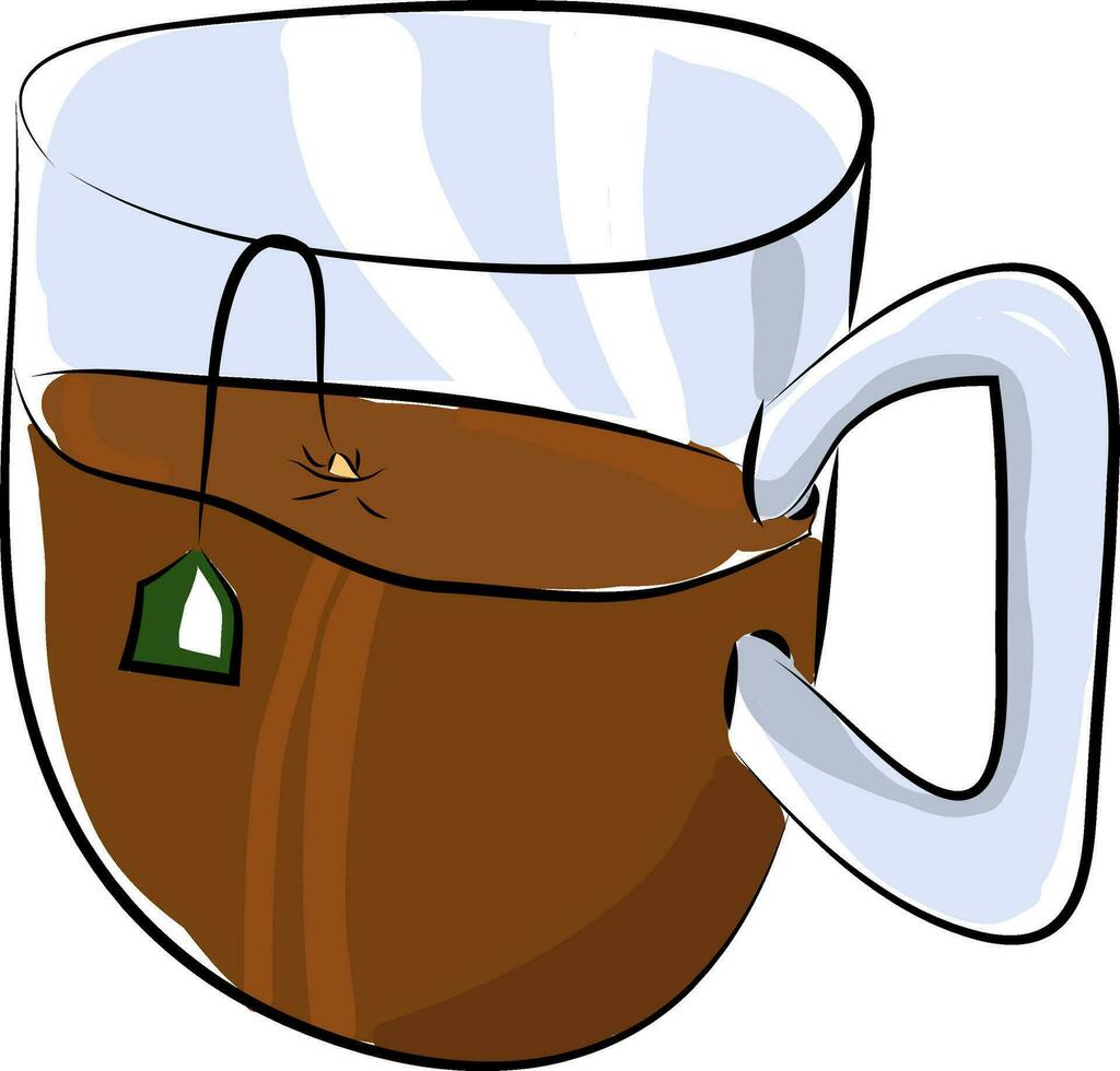un' bicchiere tazza con pieno a metà tè e un' immersione tè Borsa vettore colore disegno o illustrazione