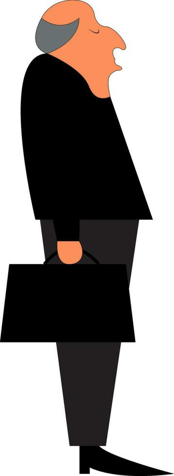 il immagine raffigura un' Calvo vecchio uomo con il suo occhi chiuso nel nero vestito è trasporto il suo ventiquattrore nel uno mano vettore colore disegno o illustrazione