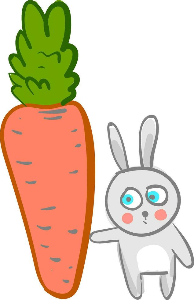 un' bambino cartone animato lepre sorpreso per vedere il grande carota vettore colore disegno o illustrazione