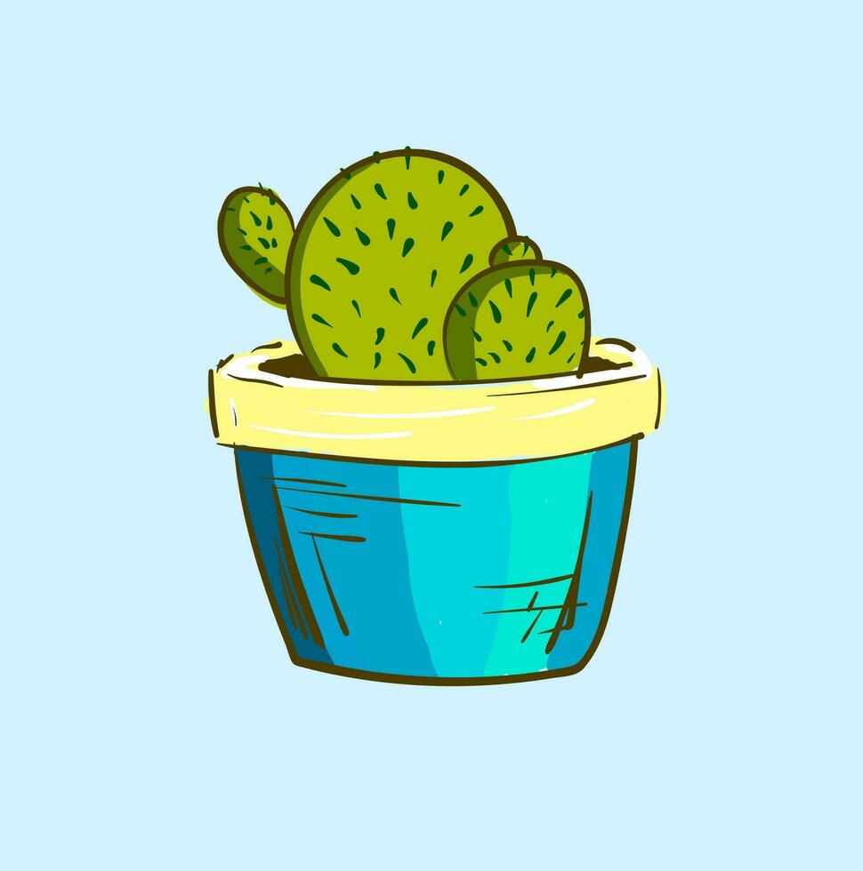 interno cactus decorazione pianta nel un' blu pentola fornisce extra stile per il spazio occupato vettore colore disegno o illustrazione