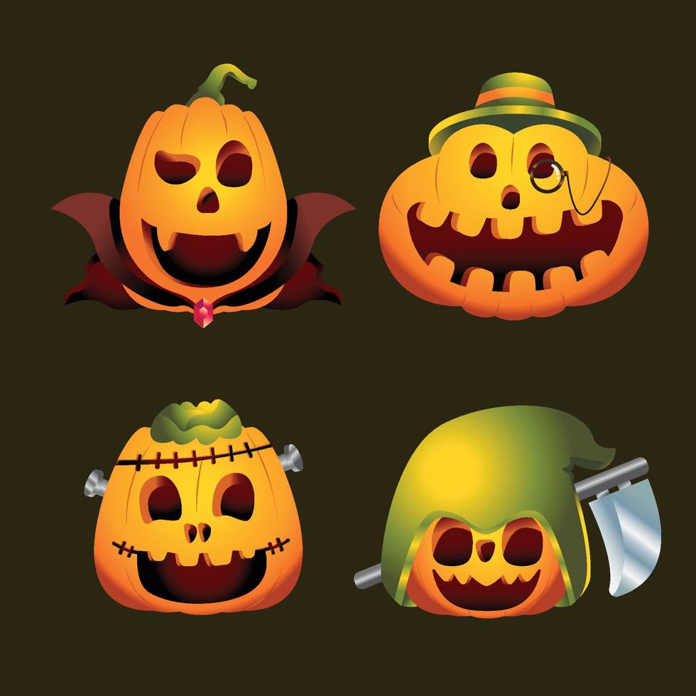 set di personaggi di zucca con costume di halloween vettore