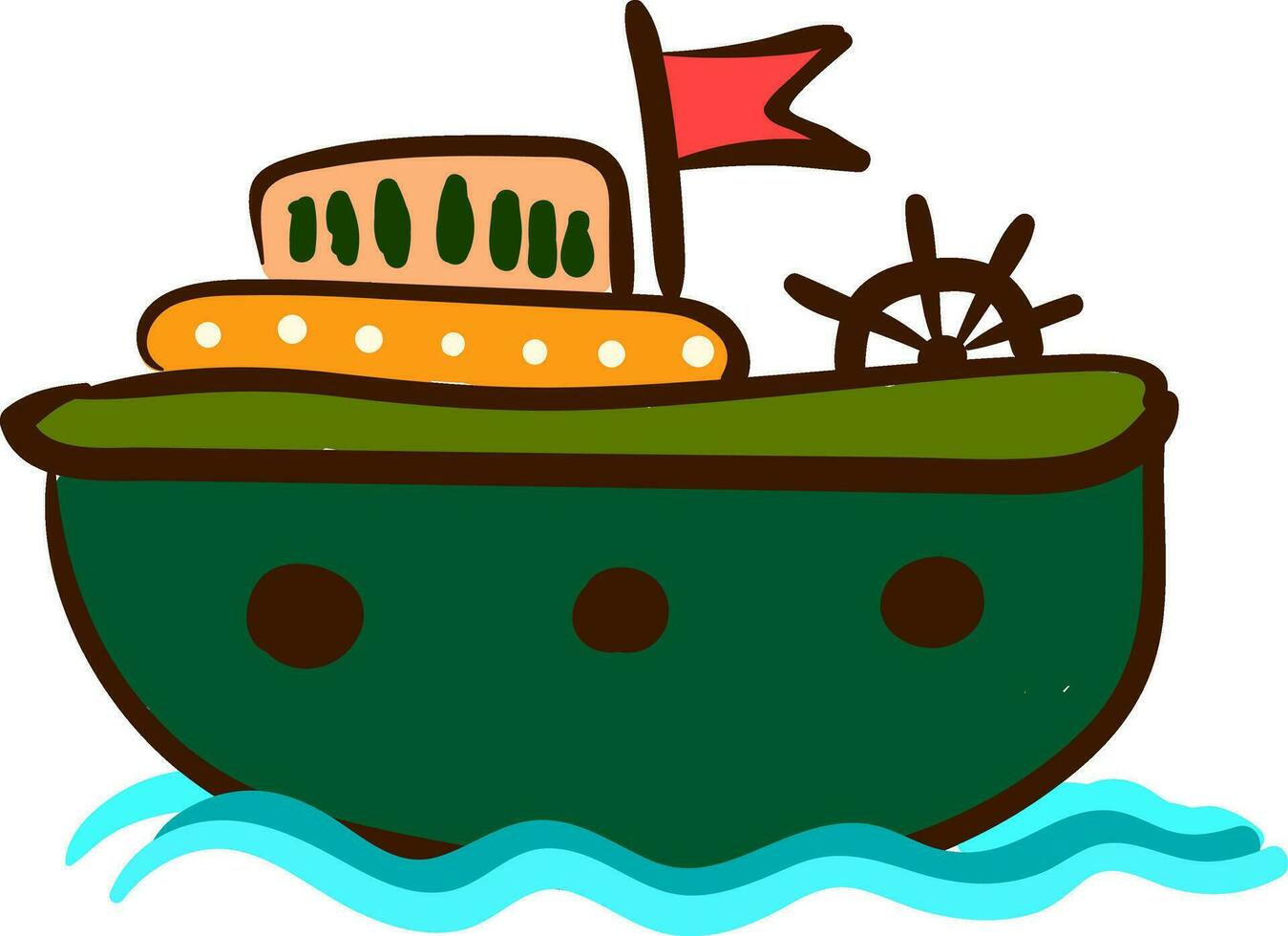 il giro nave con navi ruota vettore o colore illustrazione