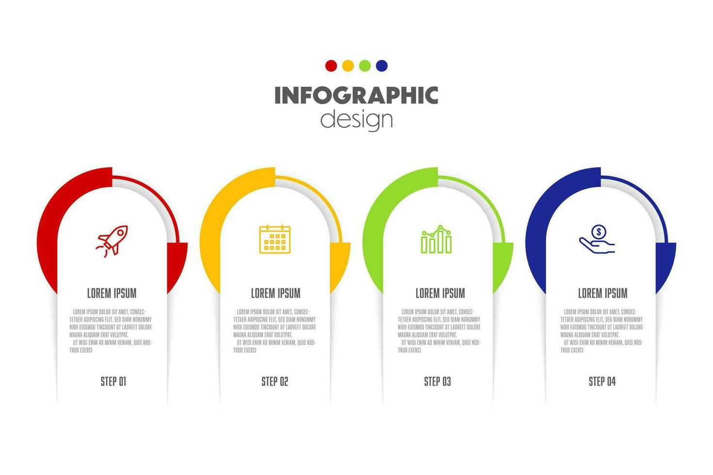 vettore Infografica modello per attività commerciale. 4 passo sequenza temporale diagramma presentazione infografica.