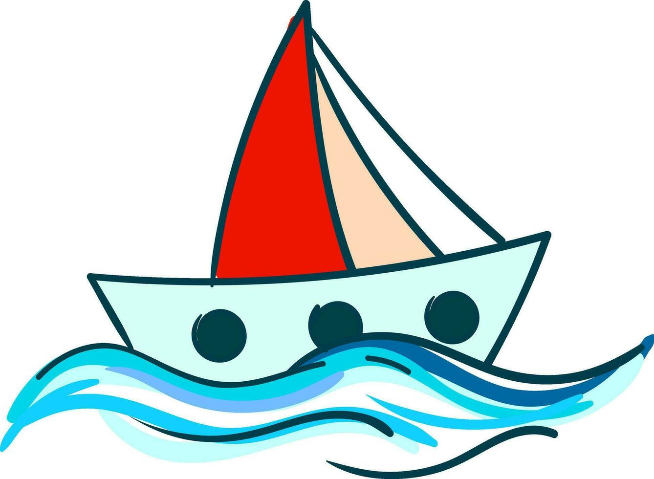 barca a vela galleggiante nel il blu acqua vettore o colore illustrazione