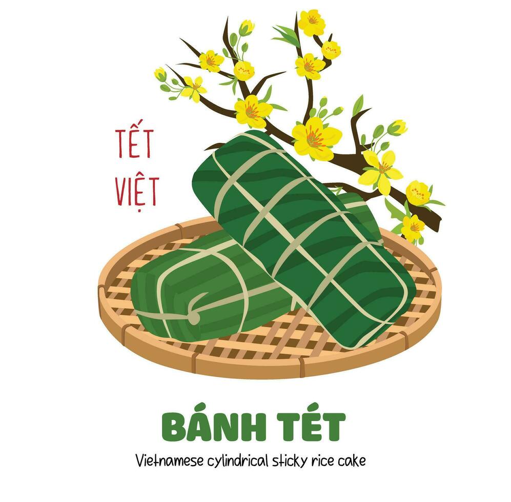 vietnamita cilindrico appiccicoso riso torta vettore. un altro genere di chung torta nel vietnamita tradizionale nuovo anno. vietnamita tradizionale cibo. banh tet. torta fatto di Riso, fagiolo, Maiale carne. vettore