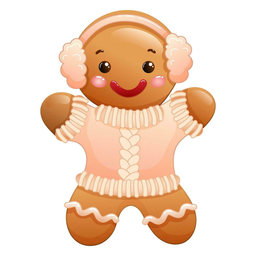 vettore illustrazione di un' carino Natale Pan di zenzero biscotto indossare un' Maglione e cuffie