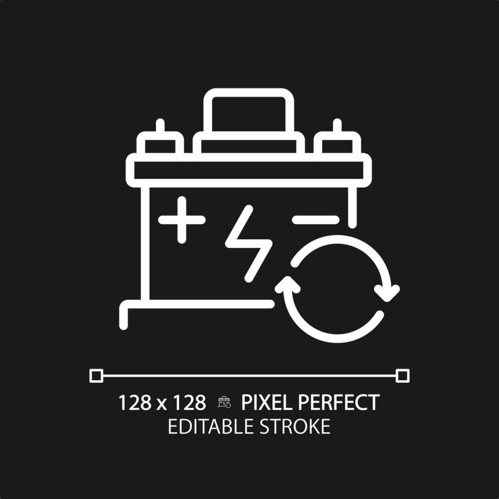 2d pixel Perfetto modificabile bianca auto batteria icona, isolato vettore, magro linea semplice illustrazione che rappresentano auto servizio e riparazione. vettore