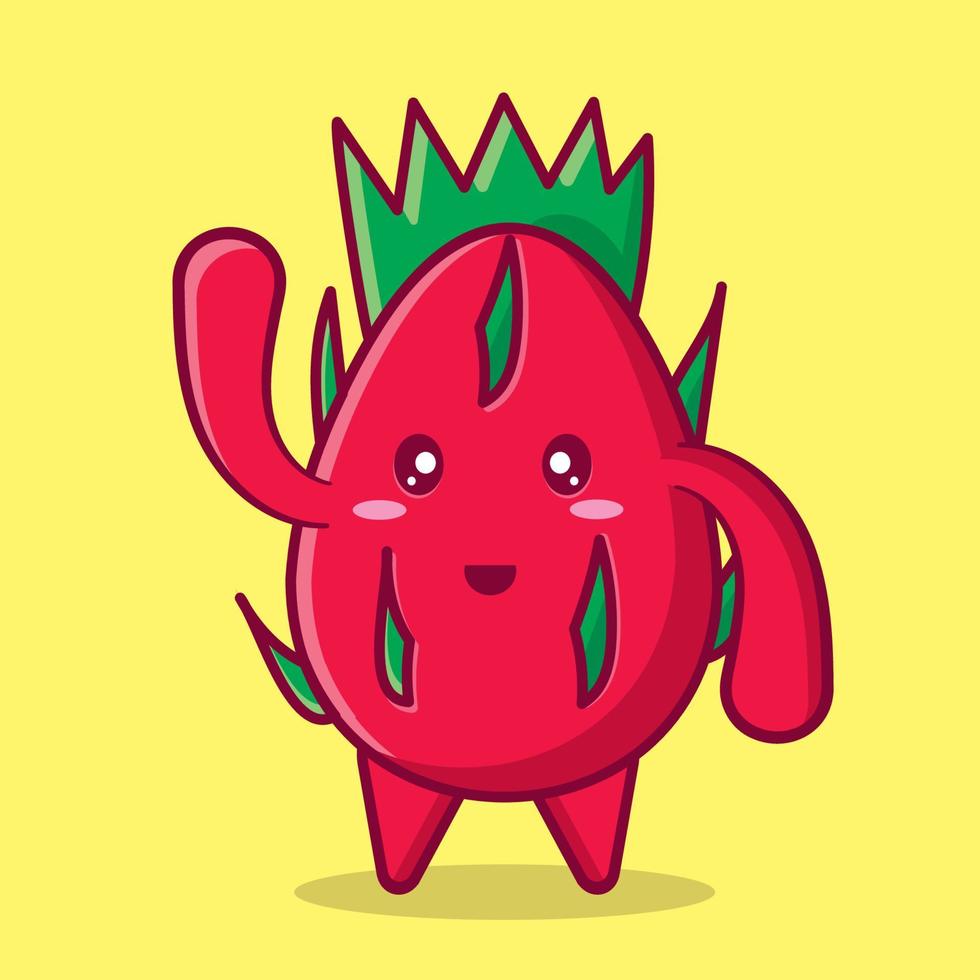 carino drago frutta mascotte sorriso illustrazione isolata in stile piatto vettore